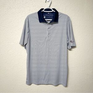 Boston Scott Polo Shirt Mens Blue Stripe Golf Performance UPF Stretch Sz M